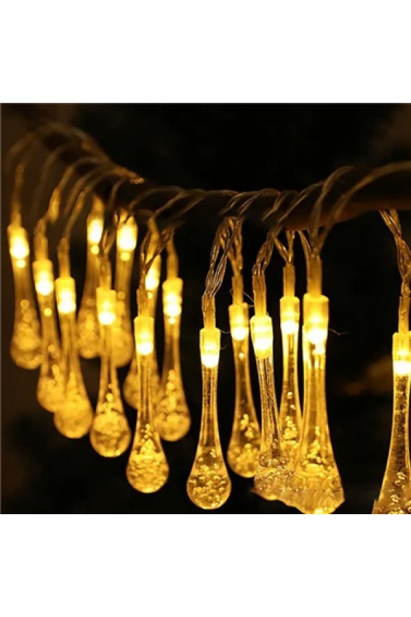 10 Led 2 Metre Sarı Kristal Su Damlası Güneş Enerjili Led Işık Solar Bahçe Ağaç Lamba Aydınlatması