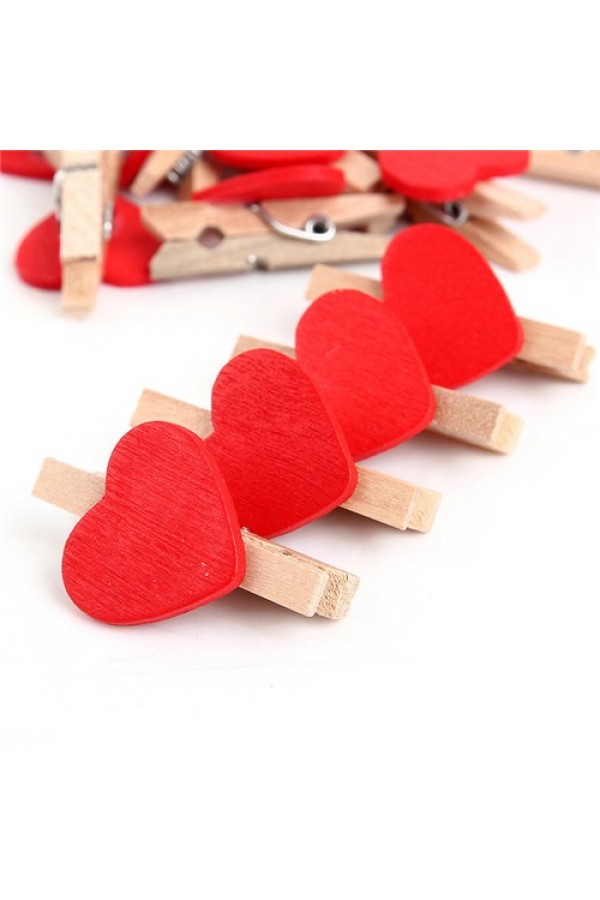 Fotoğraf Albüm 10'lu Kalp Şekilli Ahşap Mandallar 3.5cm (10'lu Set-12 Paket)
