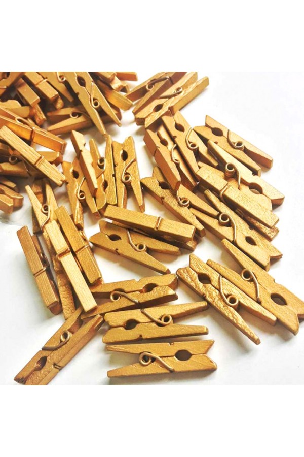 100'lü Gold Ahşap Fotoğraf Albüm  Mandal 2.5cm (10'lu Paket-1000 Adet)