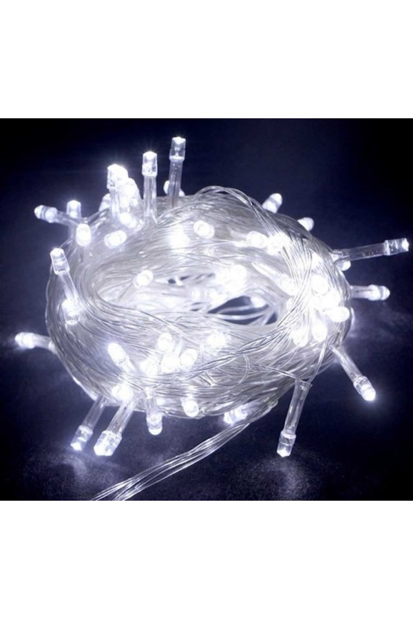 10m 100 Led Boncuk Lamba Beyaz Işık Şeffaf Kablo