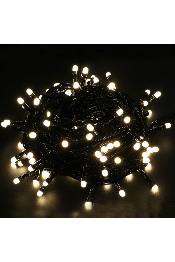 10m Boncuk Lamba Gün Işığı 8 Fonksiyon 100 Led Fişli Uzatma Kablolu siyah kablo