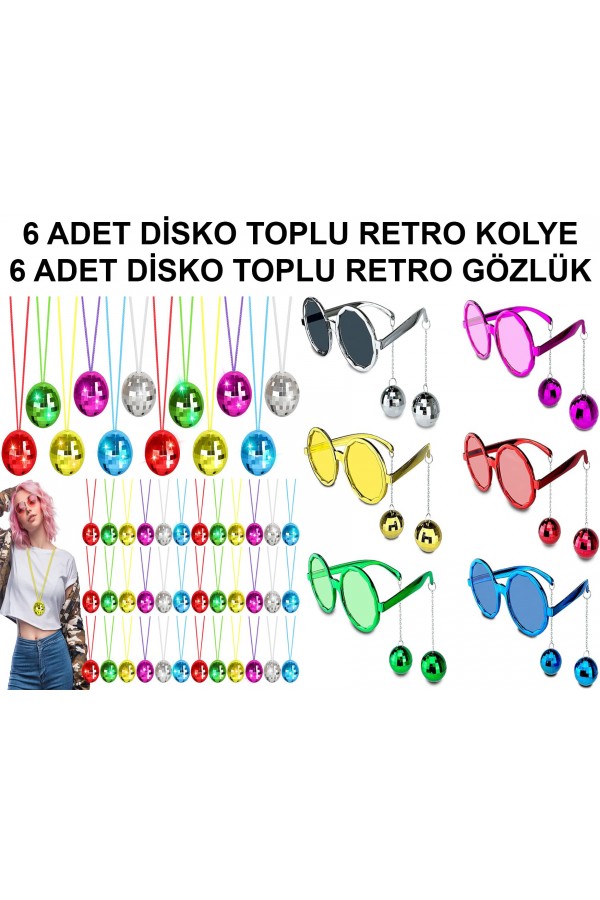 12 Parça Renkli Disko Toplu Retro Parti Seti – 6 Kolye + 6 Gözlük 12 Parça Renkli Disko Toplu Retro Parti Seti – 6 Kolye + 6 Gözlük