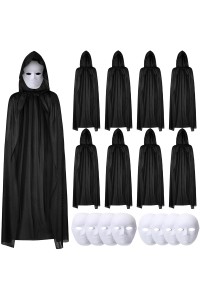 120 cm Siyah Kapüşonlu Pelerin ve Boyanabilir Karton Maske 8’li Set
