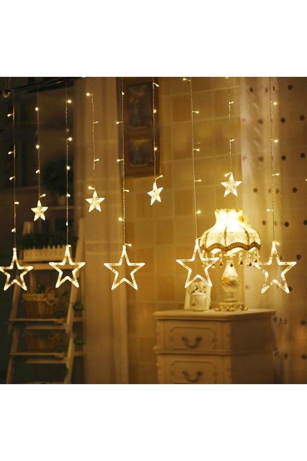 Yıldız Sarkıtlı Perde LED Aydınlatma - 3m Genişlik, 8 Modlu, Günışığı Renk,Ev Süsleme Işığı Yıldız Sarkıtlı Perde LED Aydınlatma - 3m Genişlik, 8 Modlu, Günışığı Renk,Ev Süsleme Işığı