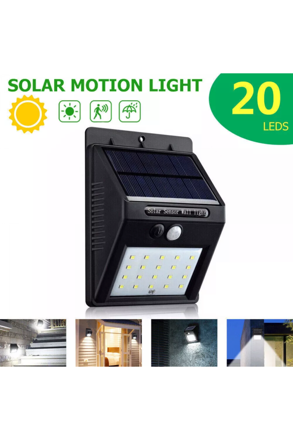 20 Ledli Hareket Sensörlü Dış Mekan Solar Lamba