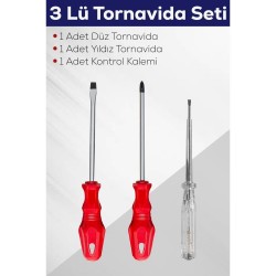 3'lü Tornavida Seti (Düz Tornavida + Yıldız Tornavida + Kontrol Kalemi) 3'lü Tornavida Seti (Düz Tornavida + Yıldız Tornavida + Kontrol Kalemi)