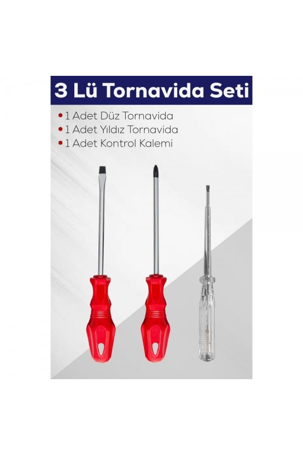 3'lü Tornavida Seti (Düz Tornavida + Yıldız Tornavida + Kontrol Kalemi)