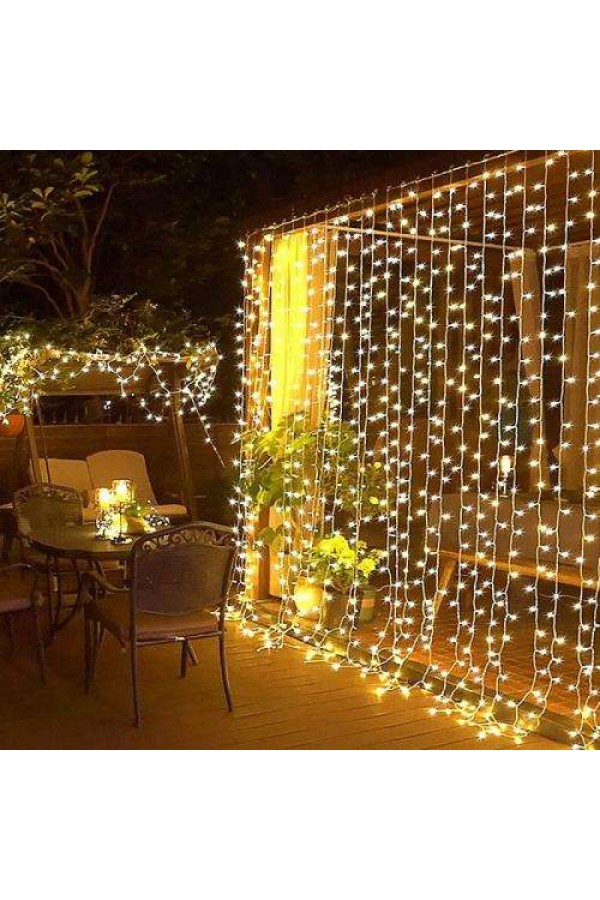 3x2m Perde LED - 8 Fonksiyonlu, Su Geçirmez İç Dış Mekan Teras Dekor Işıkları