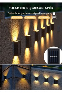 4 Ledli Solar Çift Taraflı Duvar Lambası Güneş Enerjili Aydınlatma Dekorasyon Aplik Işık