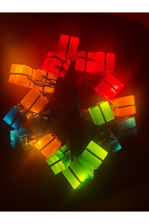 4 Metre 20 Led Pilli 2 Kademeli Hediye Kutusu Yılbaşı Ağacı Süsü Led Işık