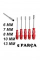 5 Adet Lokma Anahtar Tornavida 6/7/8/10/13/mm Metal Altıgen 5 Adet Lokma Anahtar Tornavida 6/7/8/10/13/mm Metal Altıgen