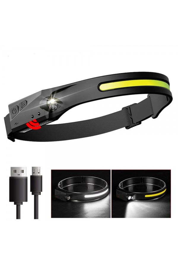 5 Aydınlatma Modlu COB LED Sensörlü USB Şarj Edilebilir Dahili Pilli Kafa Lambası