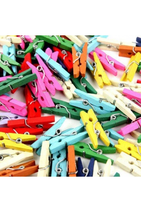 50'li Renkli Ahşap Fotoğraf Mandal 3.5cm (10'lu Paket-500 Adet)