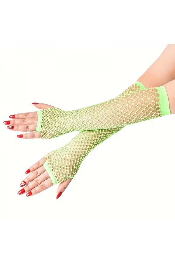 80’ler 90’lar Retro Neon Yeşil File Parmaksız Eldiven 26 cm