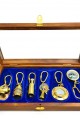 Ahşap Kutulu Denizci Temalı Pirinç Anahtarlık Seti