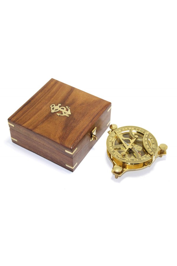 Ahşap Kutulu El Yapımı Pirinç Güneş Saati Ve Pusula