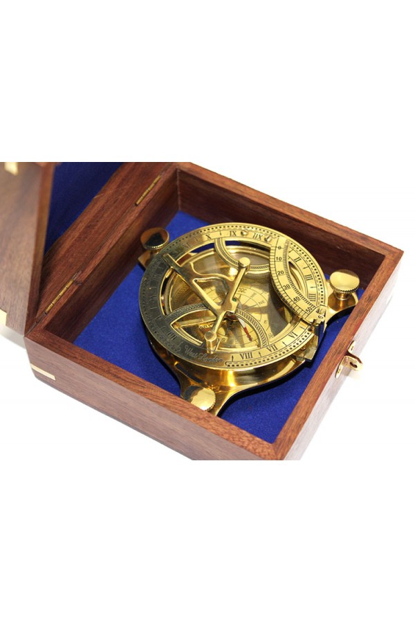 Ahşap Kutulu El Yapımı Pirinç Güneş Saati Ve Pusula