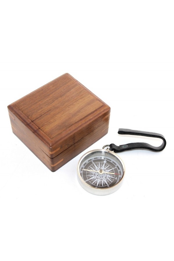 Ahşap Kutulu Krom Pusula