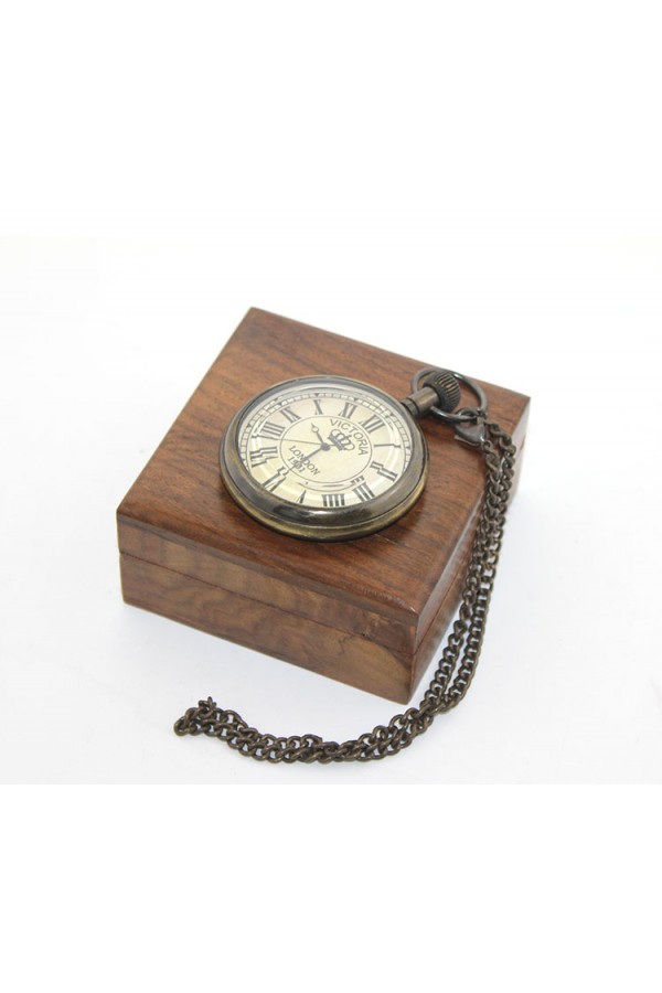 Ahşap Kutulu Pirinç Köstekli Saat