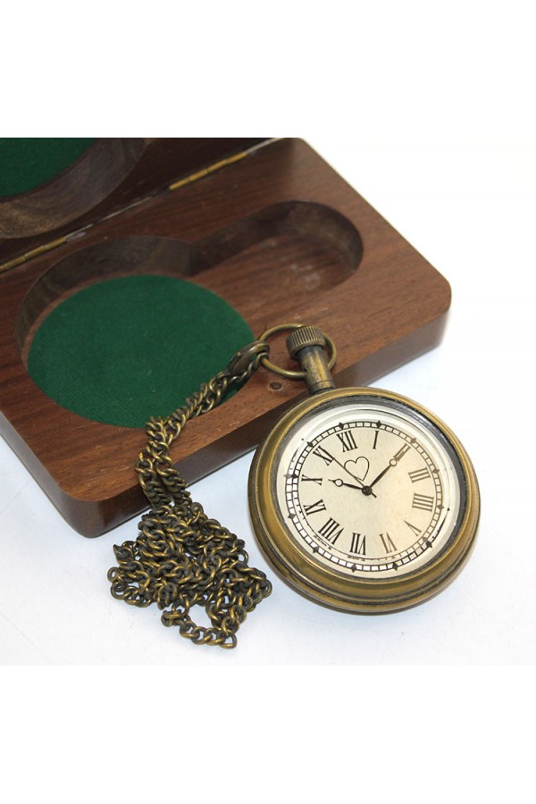 Ahşap Kutulu Pirinç Köstekli Saat