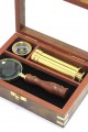 Ahşap Kutulu Pirinç Pusula Dürbün Ve Büyüteç Seti