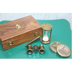 Ahşap Kutulu Pirinç Pusula,Kumsaati,Dürbün Seti