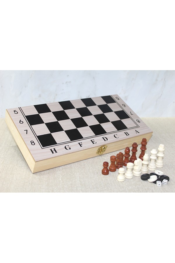 Ahşap Kutulu Satranç ve Tavla Seti
