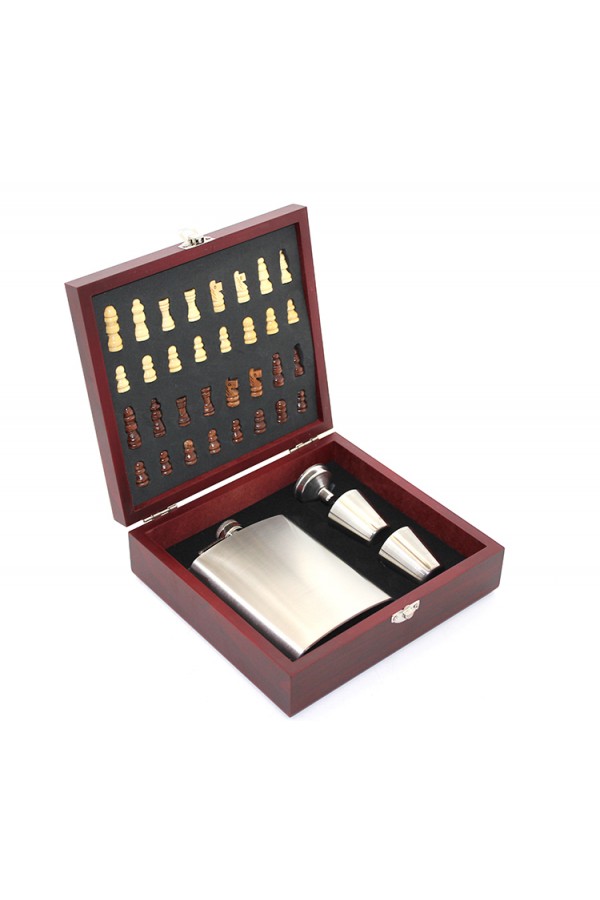 Ahşap Kutulu Satrançlı Matara Seti