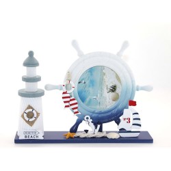 Ahşap Marin Deniz Feneri Dümenli Çerceve Ahşap Marin Deniz Feneri Dümenli Çerceve