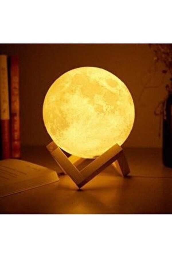 Ahşap Standlı Ay Gece Lambası 12Cm