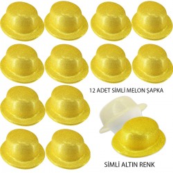 Altın Renk Simli Melon Yuvarlak Parti Şapkası 12 Adet Altın Renk Simli Melon Yuvarlak Parti Şapkası 12 Adet