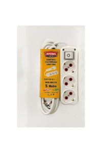 Amiral 3' lü Topraklı Anahtarlı 5 Metre Kablolu Grup Priz