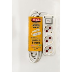 Amiral 3' lü Topraklı Anahtarlı 5 Metre Kablolu Grup Priz Amiral 3' lü Topraklı Anahtarlı 5 Metre Kablolu Grup Priz