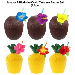 Ananas Hindistan Cevizi Tasarımlı Pipetli Bardak Seti (6 Adet) Ananas Hindistan Cevizi Tasarımlı Pipetli Bardak Seti (6 Adet)