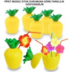 Ananas Hawaii Luau Aloha Pipetli İçecek Kabı Bardak 10x13 cm 1 Adet Ananas Hawaii Luau Aloha Pipetli İçecek Kabı Bardak 10x13 cm 1 Adet