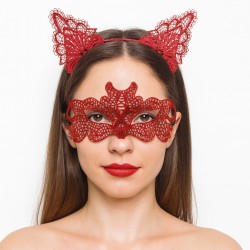 Ateş Kırmızısı Dantel Taç ve Maske Seti 10 No Ateş Kırmızısı Dantel Taç ve Maske Seti 10 No