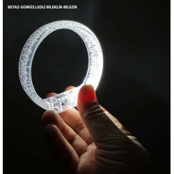 Beyaz-Gümüş Led Işıklı Baskı Yapılabilen Pilli Bileklik Bilezik 1,5 cm Genişlik
