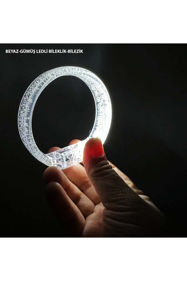 Beyaz-Gümüş Led Işıklı Baskı Yapılabilen Pilli Bileklik Bilezik 1,5 cm Genişlik Beyaz-Gümüş Led Işıklı Baskı Yapılabilen Pilli Bileklik Bilezik 1,5 cm Genişlik