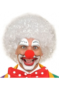 Beyaz Renk Kıvırcık Afro Bonus Peruk Saç ve Kırmızı Sünger Burun Seti Beyaz Renk Kıvırcık Afro Bonus Peruk Saç ve Kırmızı Sünger Burun Seti