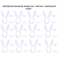 Beyaz Tavşan Kostüm Seti – Taç, Papyon, Kuyruk (12’li Paket) Beyaz Tavşan Kostüm Seti – Taç, Papyon, Kuyruk (12’li Paket)