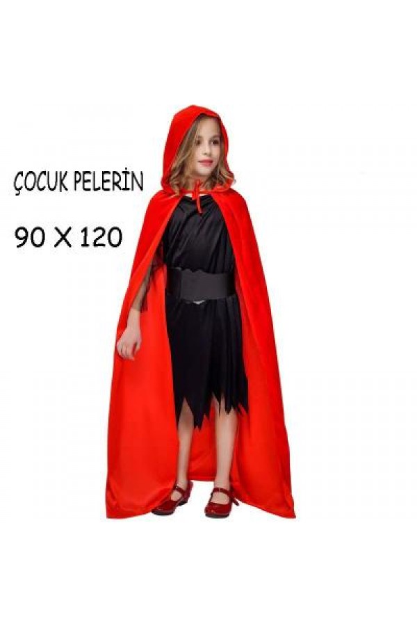 Parti Cadılar Bayramı Halloween Kapişonlu Kırmızı Pelerin 90 cm