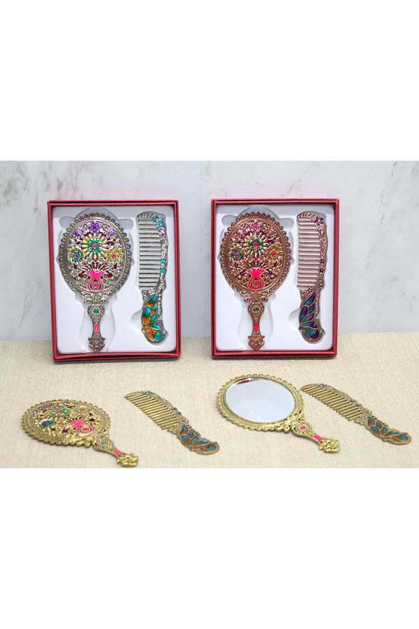 Çiçekli Ayna Ve Tarak Seti Küçük Boy