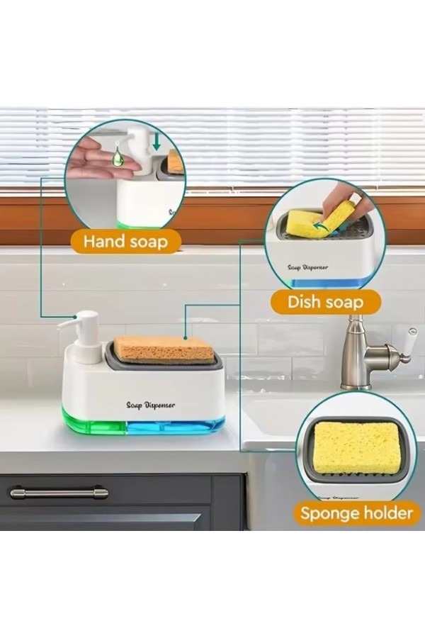 Çift Hazneli Sıvı Sabunluk, Süngerlik ve Otomatik Deterjanlık