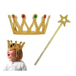 Çocuk Boy Kraliçe Prenses Tacı ve Yıldız Peri Asası Altın Renk Çocuk Boy Kraliçe Prenses Tacı ve Yıldız Peri Asası Altın Renk