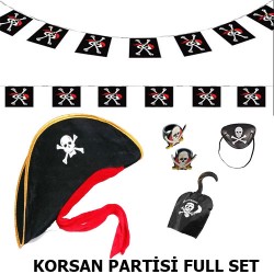 Çocuk Korsan Şapkası + Kancası + Göz Bandı + 2 Adet Yüzük + Afiş Seti Çocuk Korsan Şapkası + Kancası + Göz Bandı + 2 Adet Yüzük + Afiş Seti