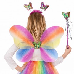 Çocuklar İçin Renkli Kelebek Kanat Taç Asa Kostüm Seti
