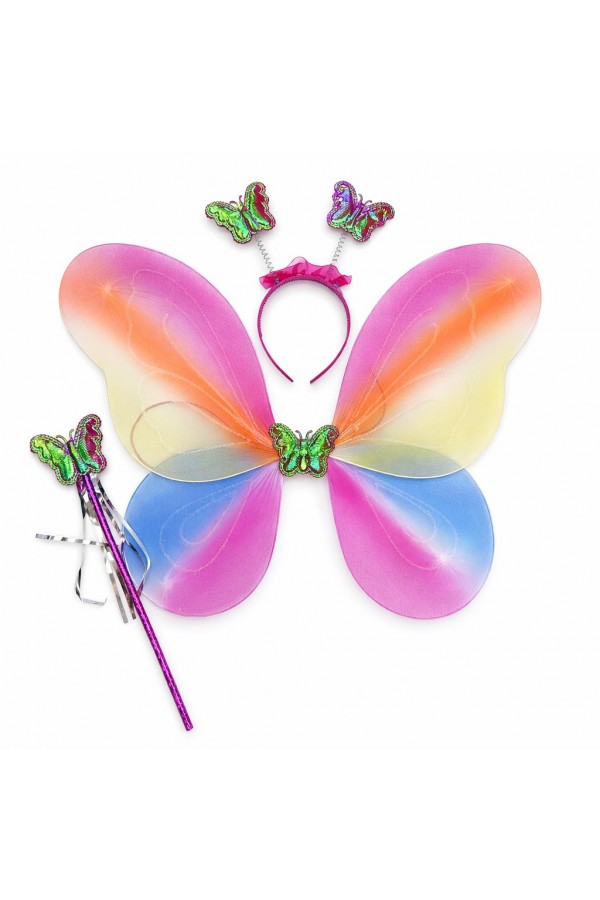 Çocuklar İçin Renkli Kelebek Kanat Taç Asa Kostüm Seti