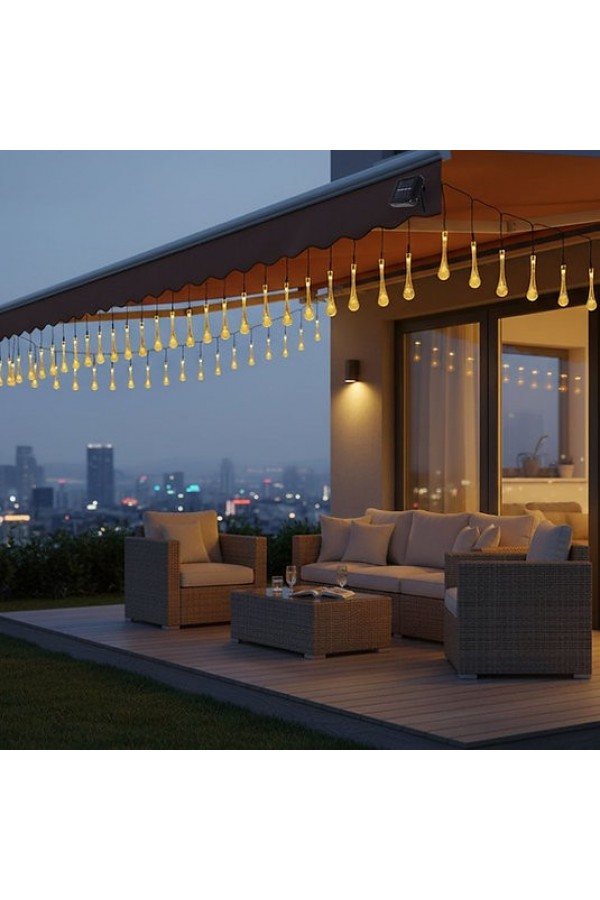 Damla Şeklinde 50 Led Güneş Enerjili Bahçe Balkon Aydınlatma 7 Metre ışık