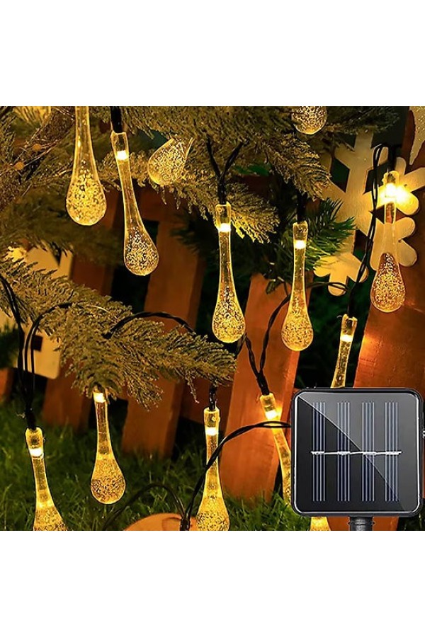 Damla Şeklinde 50 Led Güneş Enerjili Bahçe Balkon Aydınlatma 7 Metre ışık