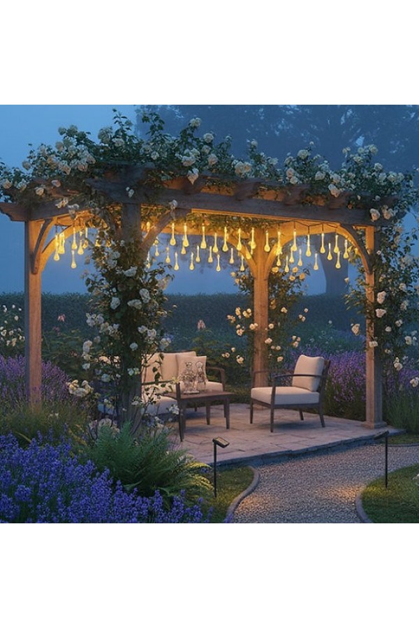 Damla Şeklinde 50 Led Güneş Enerjili Bahçe Balkon Aydınlatma 7 Metre ışık